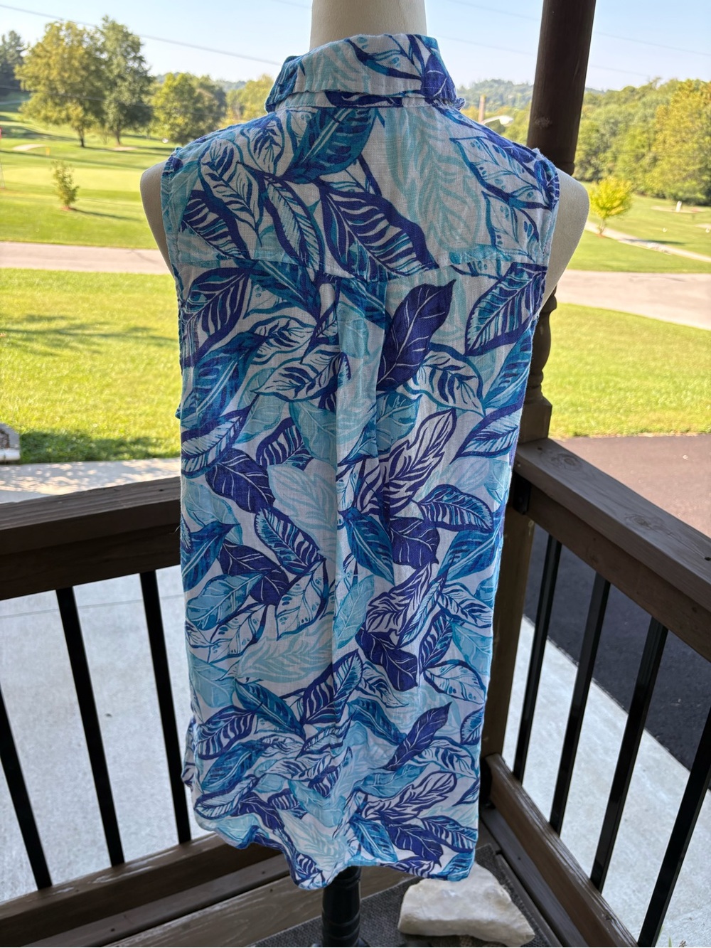 Sigrid Olsen 100% Linen Blue Tropical Palm Leaf Sleeveless Shirt Dress Medium - Picture 4 of 8